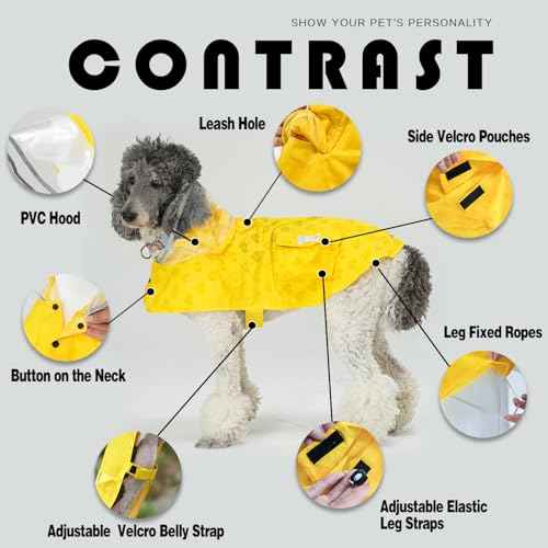 Dog Raincoat Waterproof Rain Poncho with Hoodie (X-Small: 4-9lbs / Yellow(Water-reactive Hydrochromic))