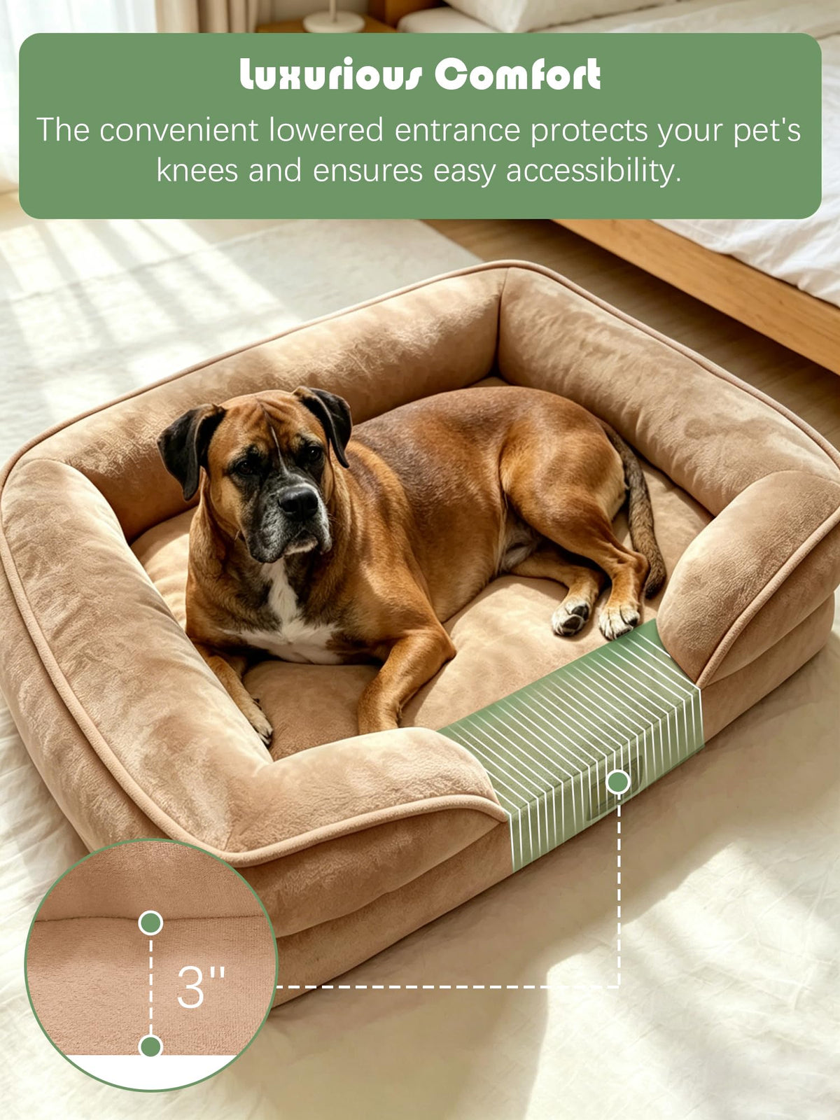 Orthopedic Dog Bed with Sides (38.0"L x 28.0"W x 6.5"Th / Brown)