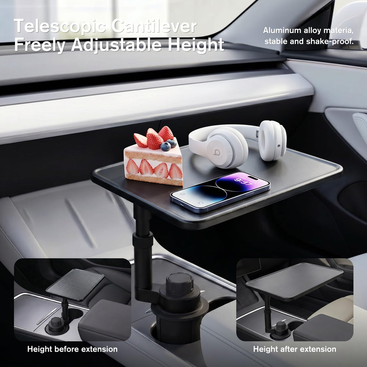 Car Desk for Laptop (Black leather color)