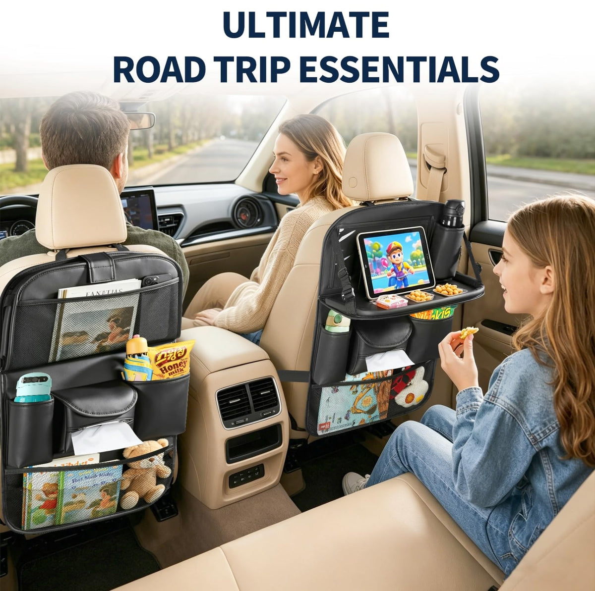 Backseat Car Organizer with Foldable Tray Table (1 Pack)