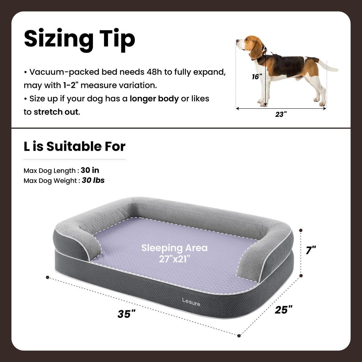 RealOrtho™ 3 Layer Orthopedic Dog Beds Large Sized Dog (Black / 35"L x 25"W x 7"Th)