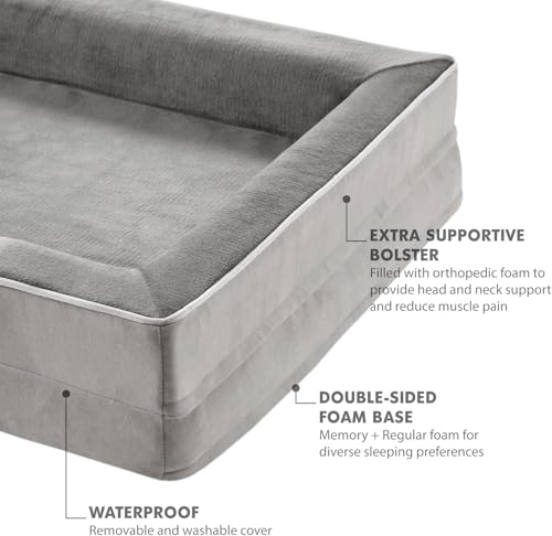 Orthopedic Dog Bed for Large Dogs (All-Foam Bolster Bed / Ally Grey / Large (35" x 25" x 6.5"))