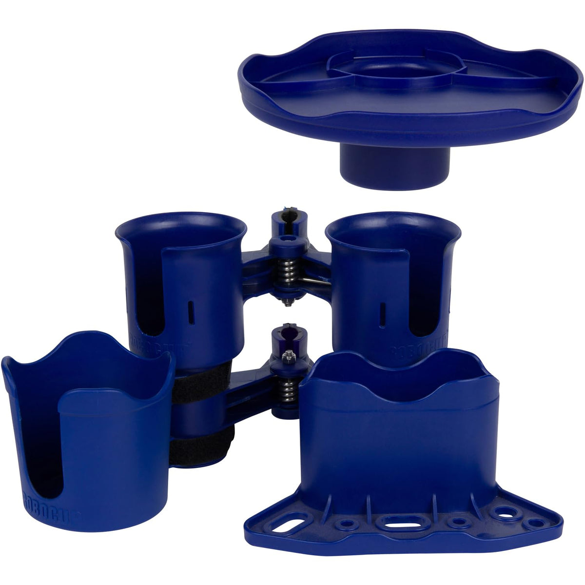 Navy), Patented Boat Cup Holder, Clamp on Portable Storage Caddy Securely Holds 2 Drinks, Fishing Poles, Tools, Marine Gear | Perfect for Boating, Beach Umbrellas, Golf Carts (Navy / Standard Spring)