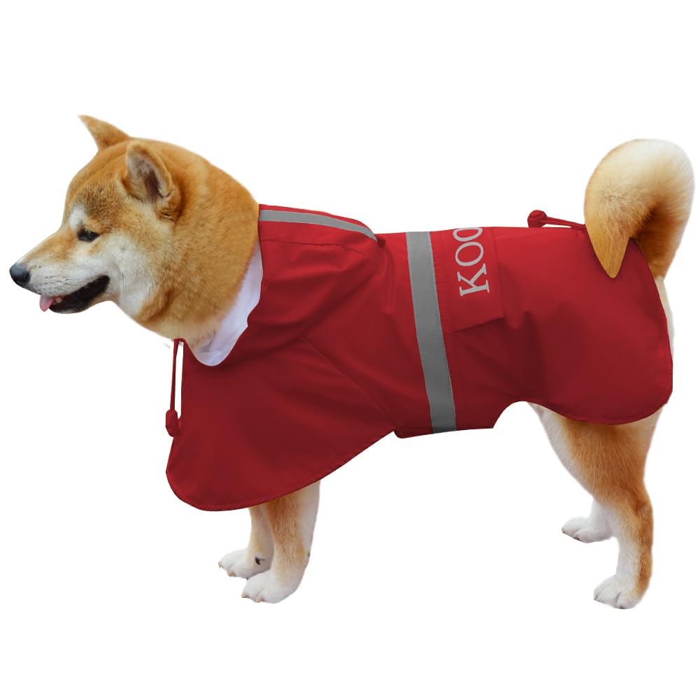 Dog Raincoat Waterproof Hooded (Red / 3XL-Fit for 33 to 44 pounds)