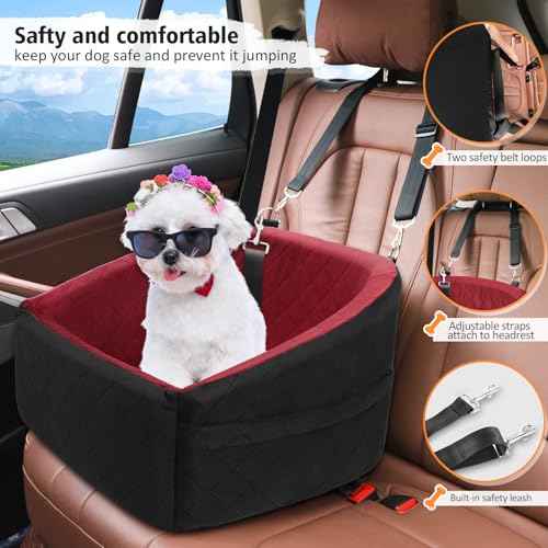 Dog Car Seat for Small Medium Dogs (Black/Red)