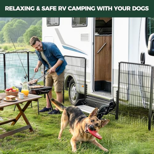 Rollick Dog Playpen with RV Step Grid for RV Camping (Black / 45"H)