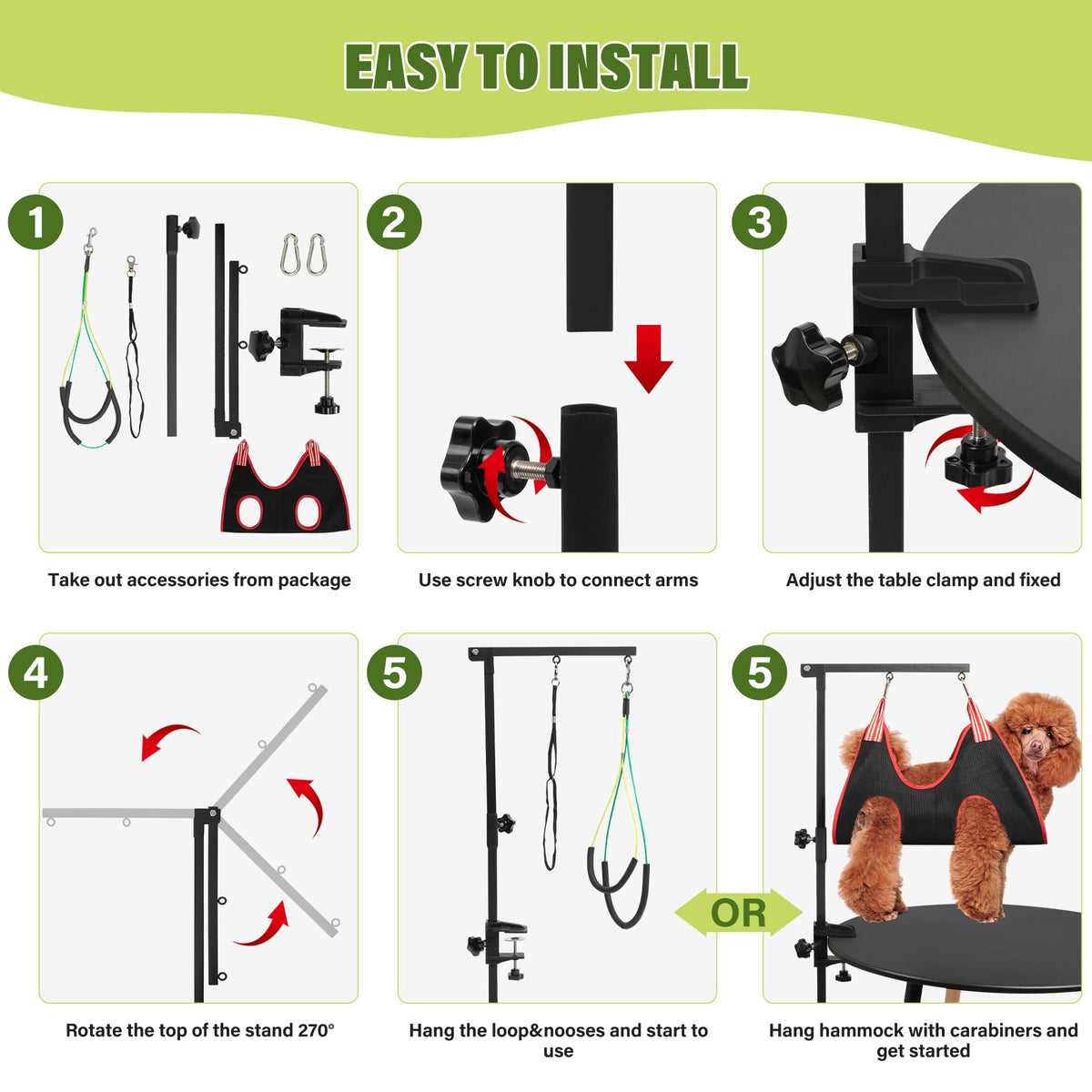Dog Grooming Arm 35" with Hammock (Black)