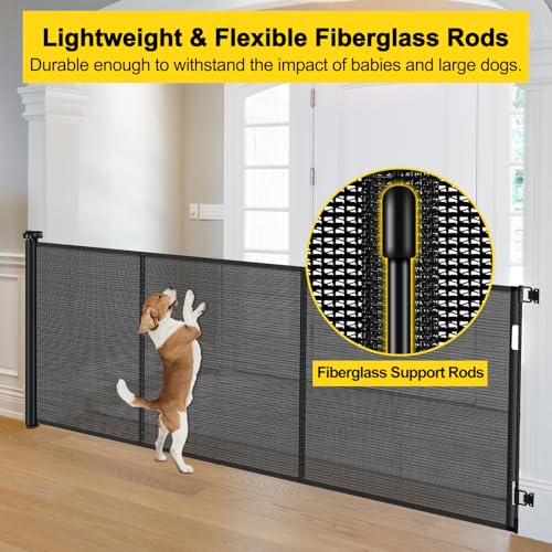 Reinforced 42” Tall x 200” Wide Retractable Baby Gates for Wide Openings (Black / Reinforced 42" Tall X 200" Wide)