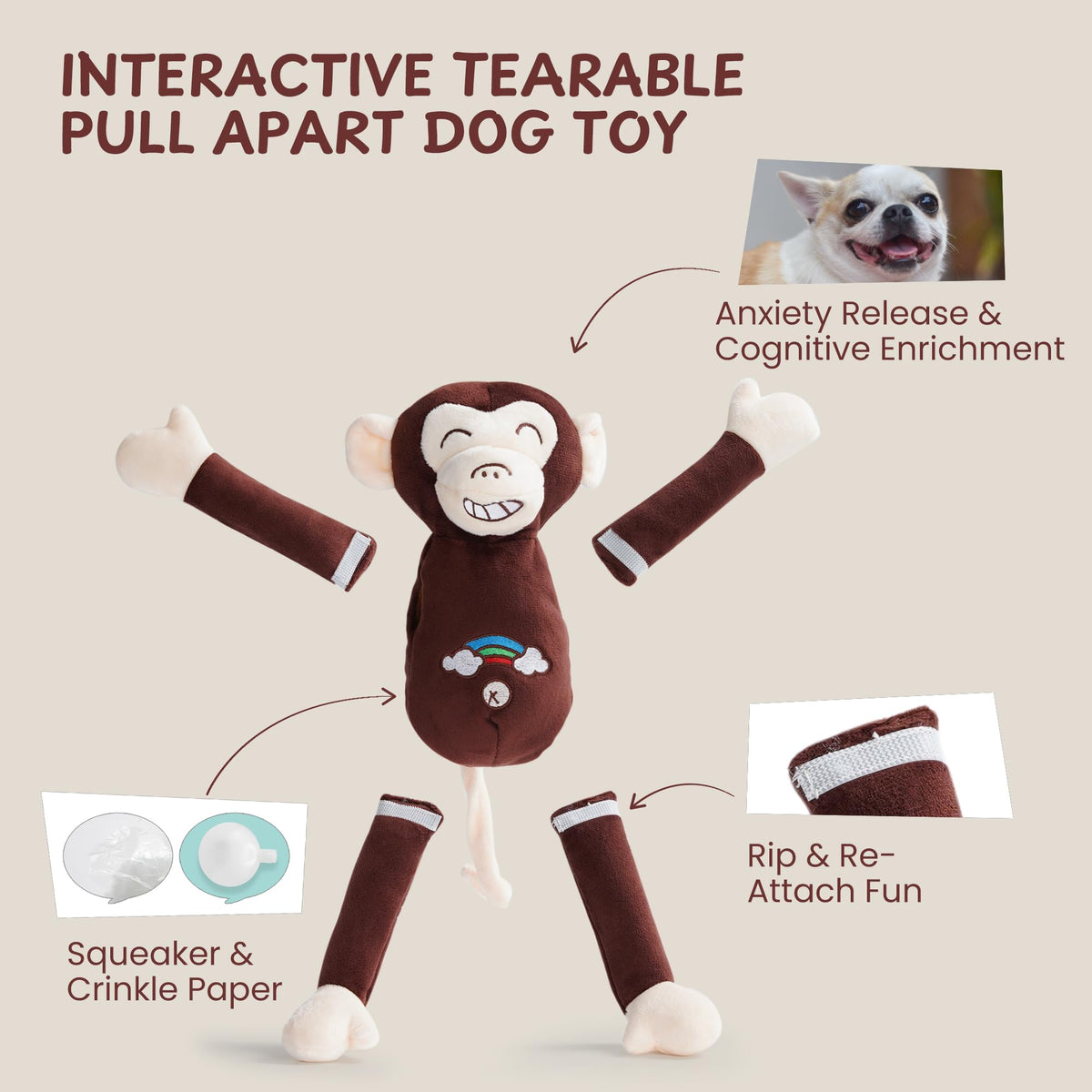 Tearable Pull Rip Apart Dog Toys with Squeaker & Crinkle (Tearable Bundle)