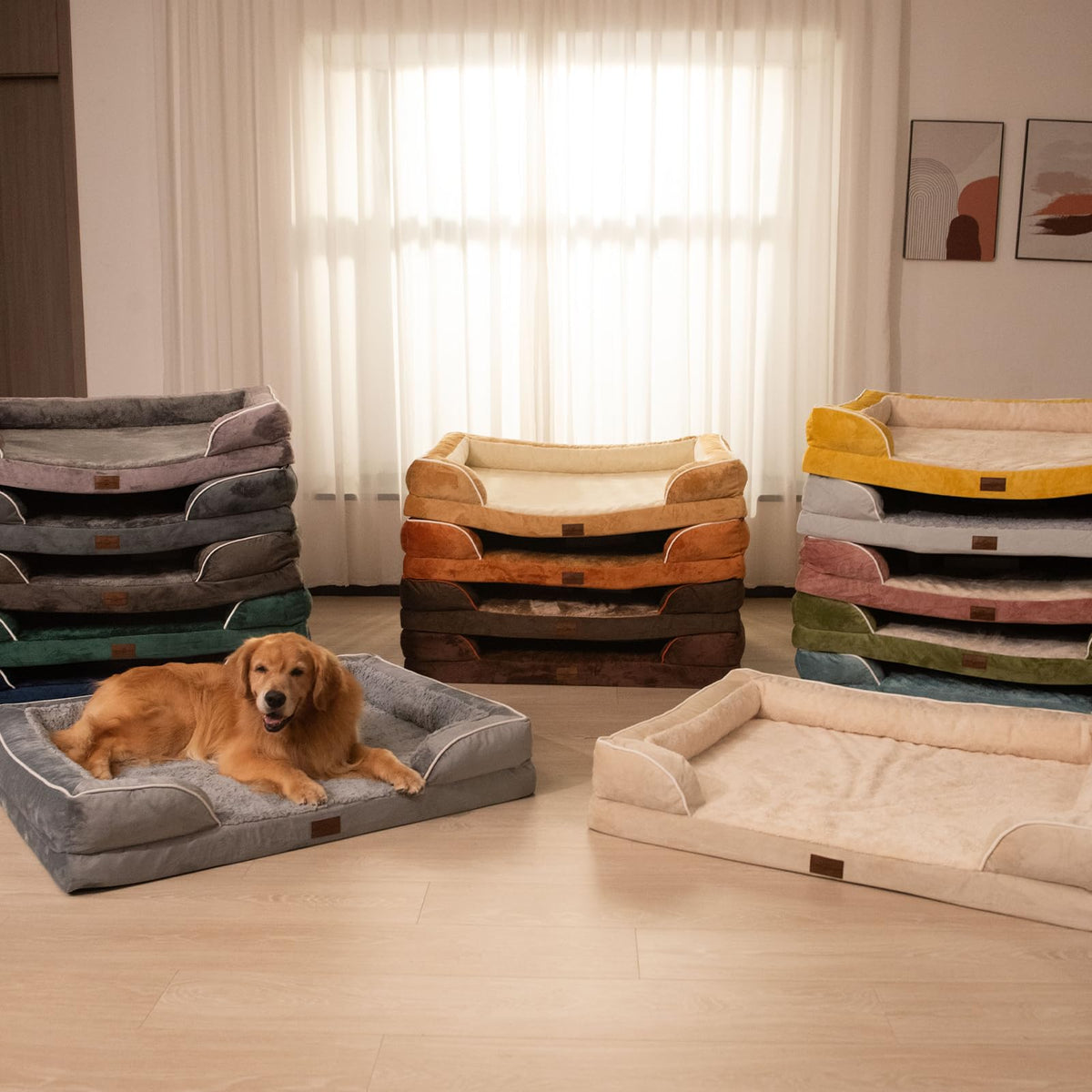 Orthopedic Dog Bed for Extra Large Dogs with Bolster (53.0"L x 42.0"W x 8.5"Th / Light Green)