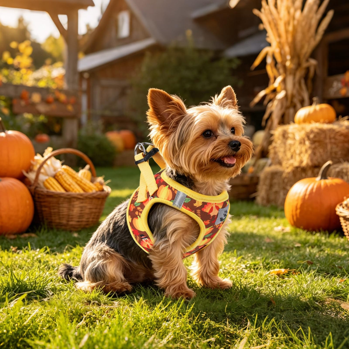 Dog Harness Collar and Leash Set No Pull for Small Medium Sized (Brown&Yellow (Fall) / XL (CHEST 20"-22"))