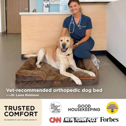 Orthopedic Dog Beds Large Sized Dog Washable Original Design (Brown / 38"l X 28"w X 6.5"th)