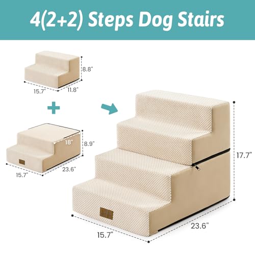 Dog Stairs for Small Dogs (Beige / 15.7x23.6x17.7 inch)