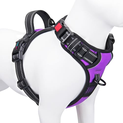 No Pull Dog Harness Medium Reflective Front Clip Vest with Handle (Medium / Purple)