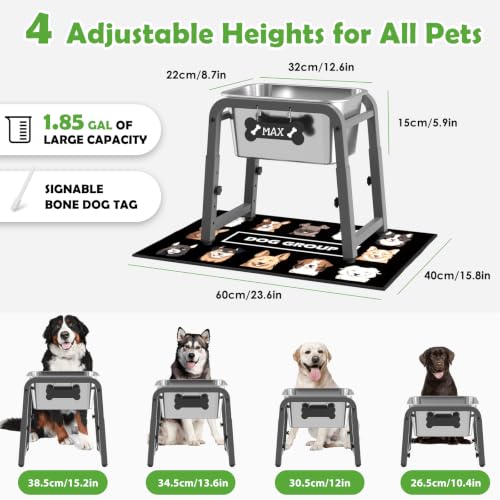 1.85 Gallon Elevated Dog Water Bowl (Grey-1.8 GAL / Height: 10.4-15.2")