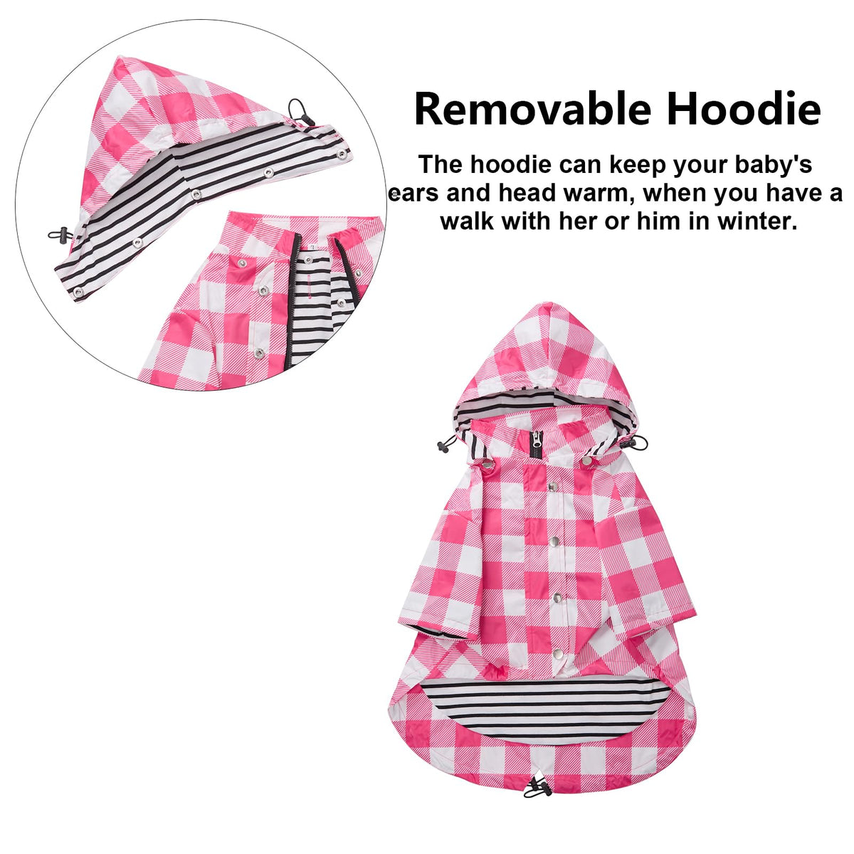 Dog rain Coat Waterproof Raincoat Puppy Jacket with Legs Buttons Zipper Hood Drawstring Fit for Yorkie Terrier Schnauzer Poodle Border Collie Labrador Golden Retriever 8lbs to 80lbs Pink XL (X-Large / Pink Plaid)