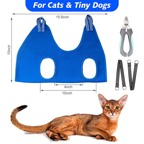 Pet Grooming Hammock Harness for Cats & Extra (XS for Cats & Tiny Dogs 15LB / Blue)