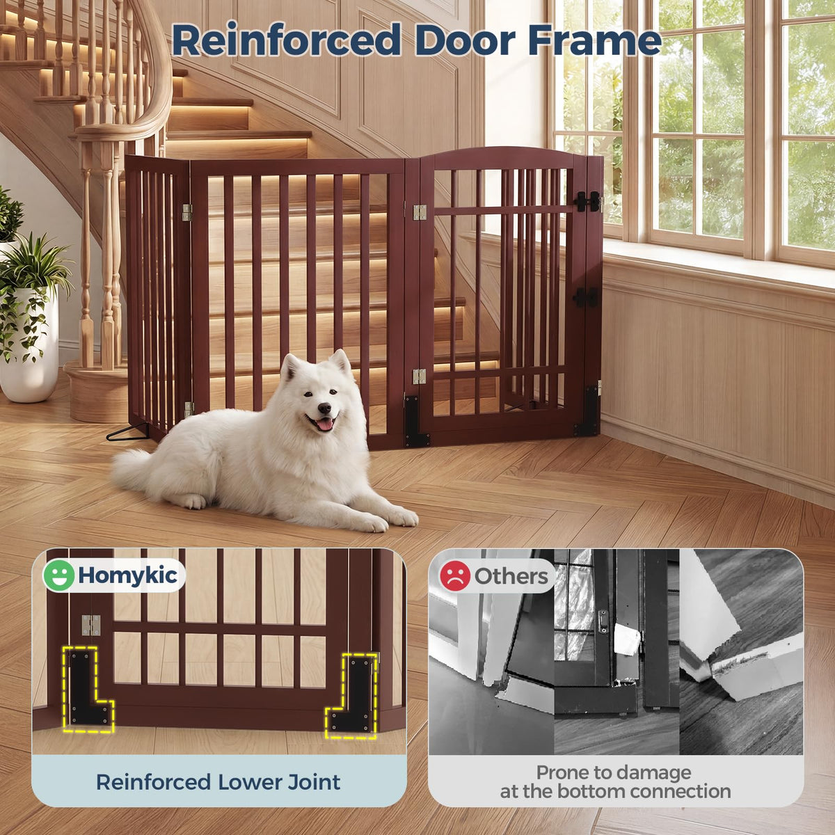 Dog Gate Indoor with Door (Espresso / 88"Wx30"H, 4-Panel)