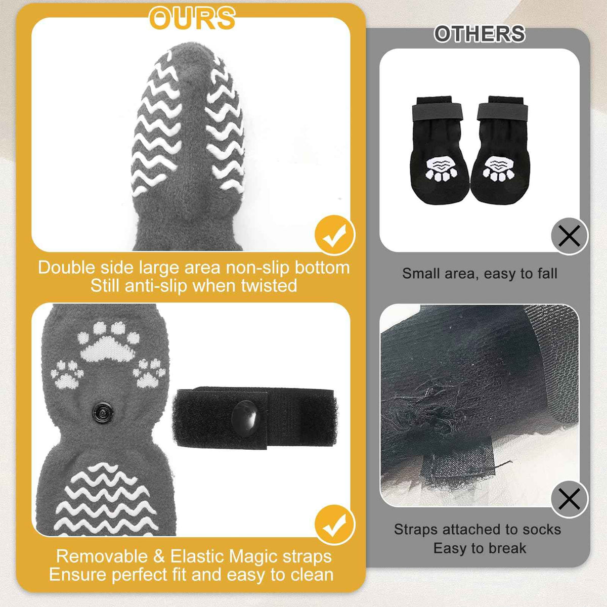 Anti Slip Dog Socks to Prevent Licking Paws for Hot Pavement (Thick Grey / Small)