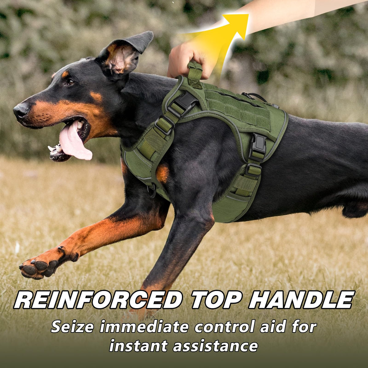 Tactical Dog Harness for Large Dogs (Green / Large: 45-80 lbs (Chest:27-37",Neck:19-25"))