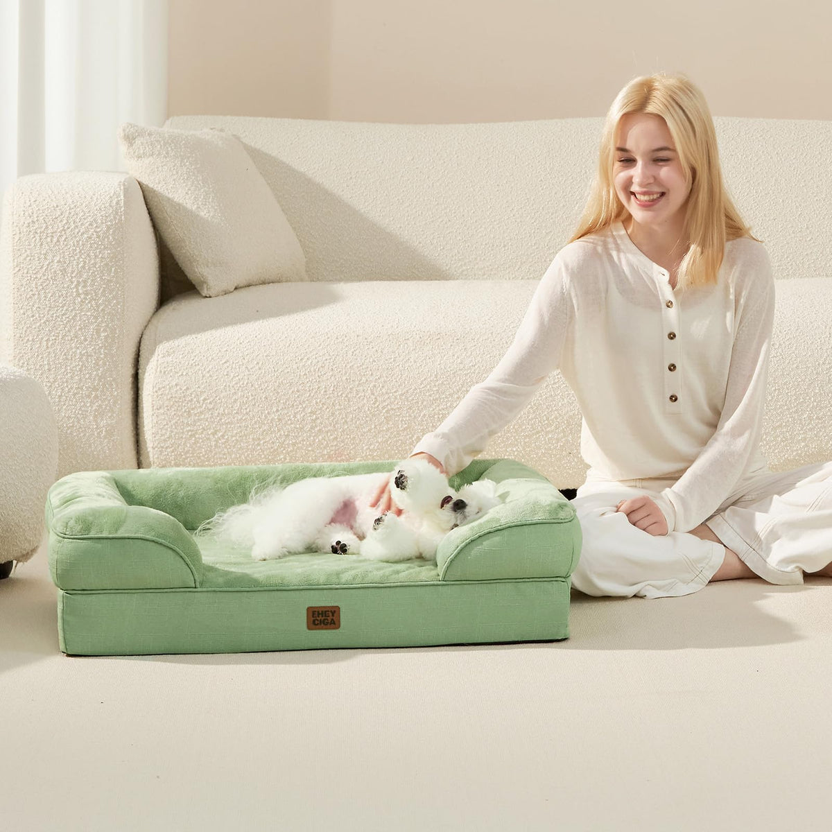 Orthopedic Dog Bed Medium Size Dog (Sage Green / 30.0"l X 20.0"w X 6.5"th)