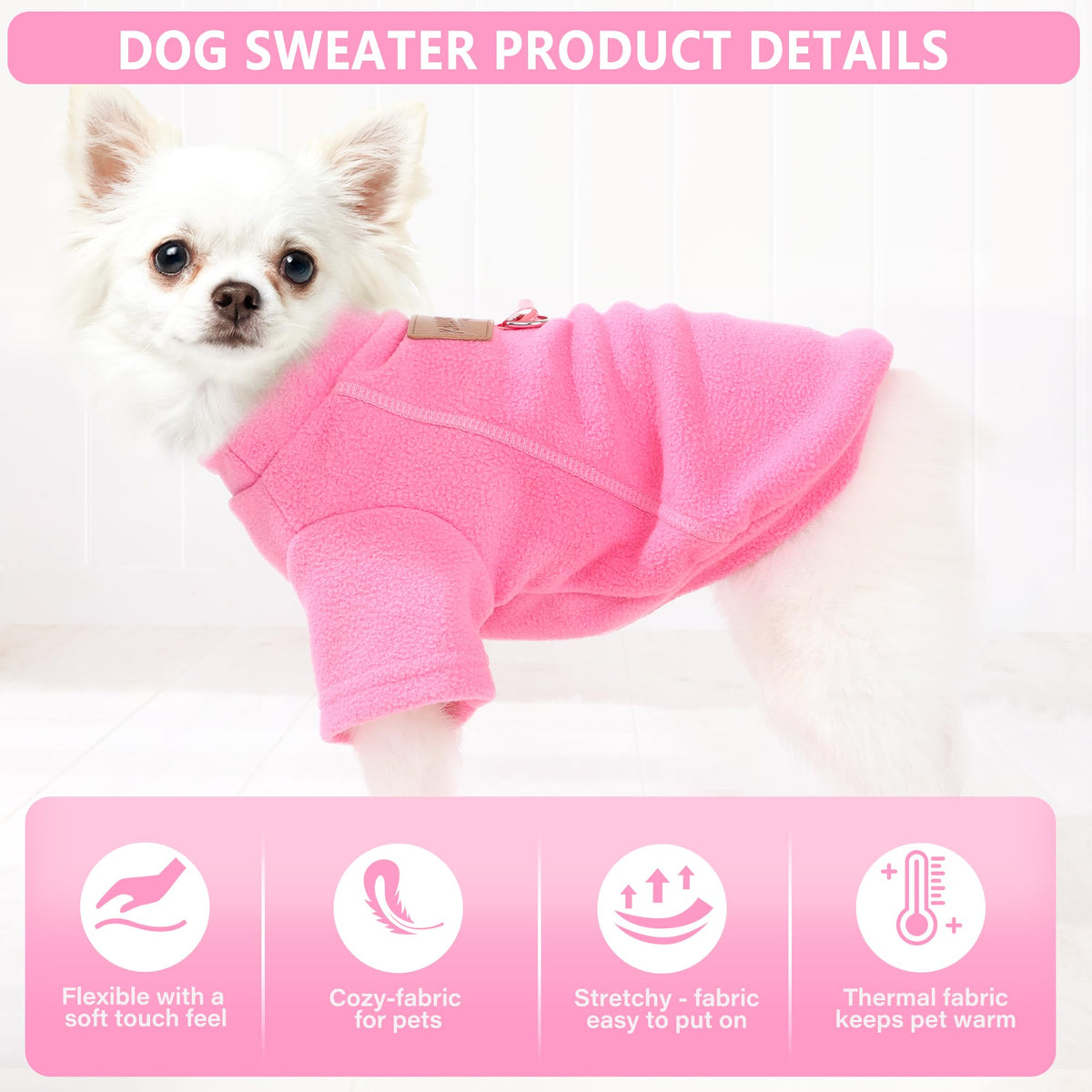 2 Pack Dog Sweaters with Leash Ring Fleece Dog Winter Clothes for Small Medium Dogs Girl Boy Turtleneck Pet Pullover Sweatshirt Puppy Sweaters Cat Apparel Clothing (Pink-Purple / Medium)
