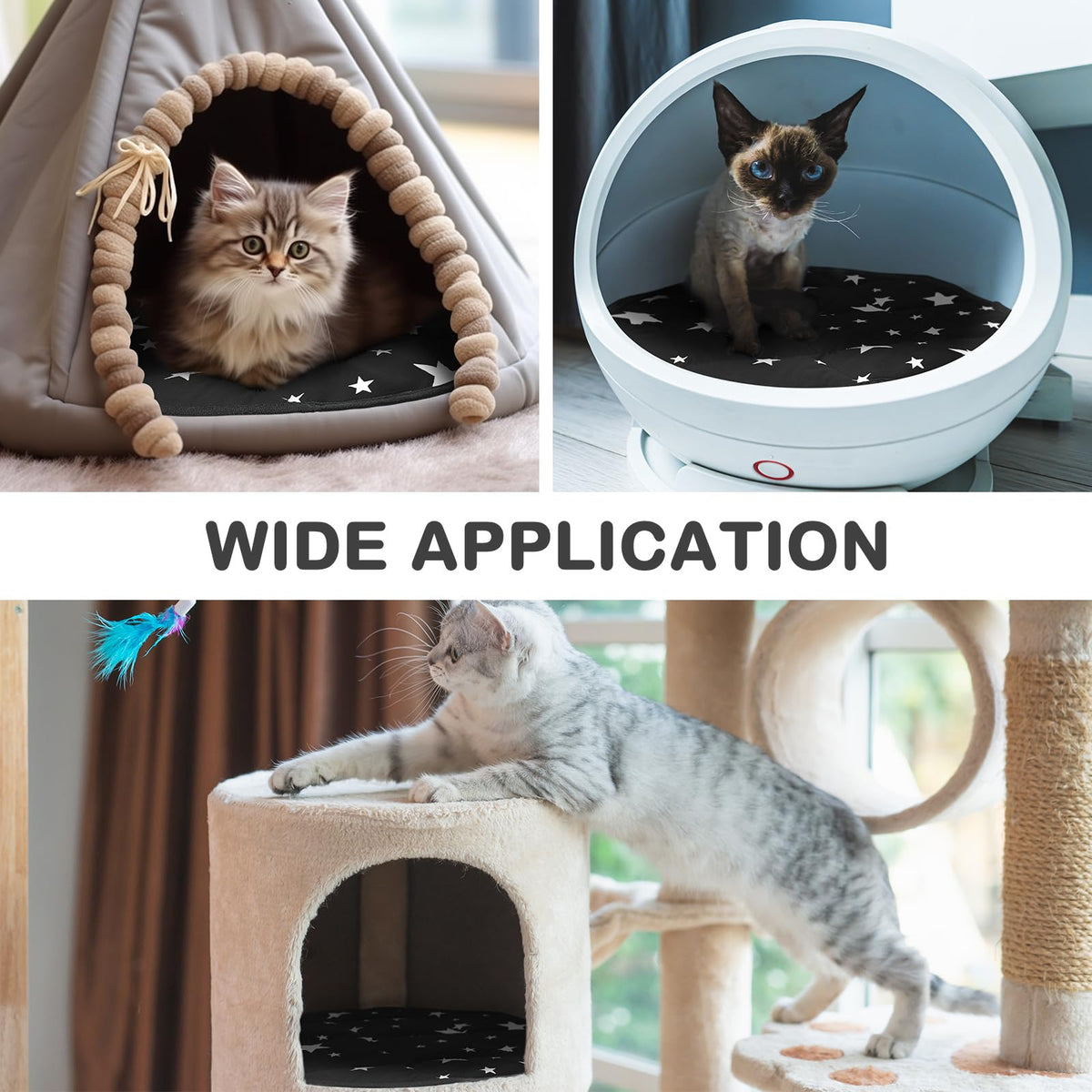 4 Pack Self Warming Cat Bed (Black / 16'' / Round)