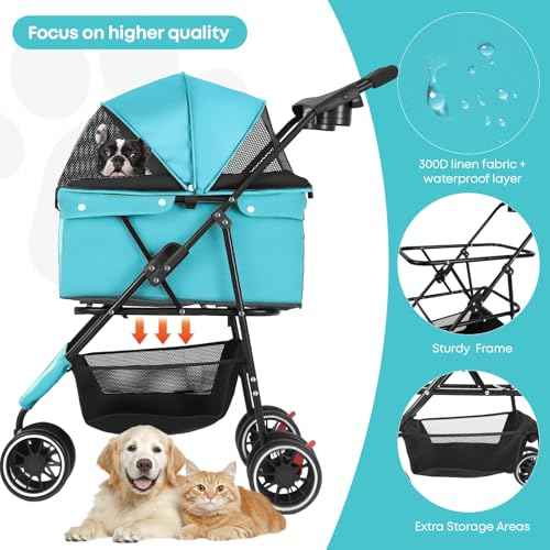 Pet Stroller Dog Stroller for Small Medium Dogs Cats (Mint Green)