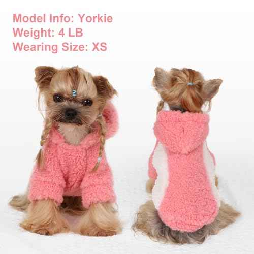 Dog Hoodie Pet Clothes Sweater with Hat Soft and Warm Cold Weather for Small Patchwork Hood (XX-Small (Chest 10 in) / PIink)