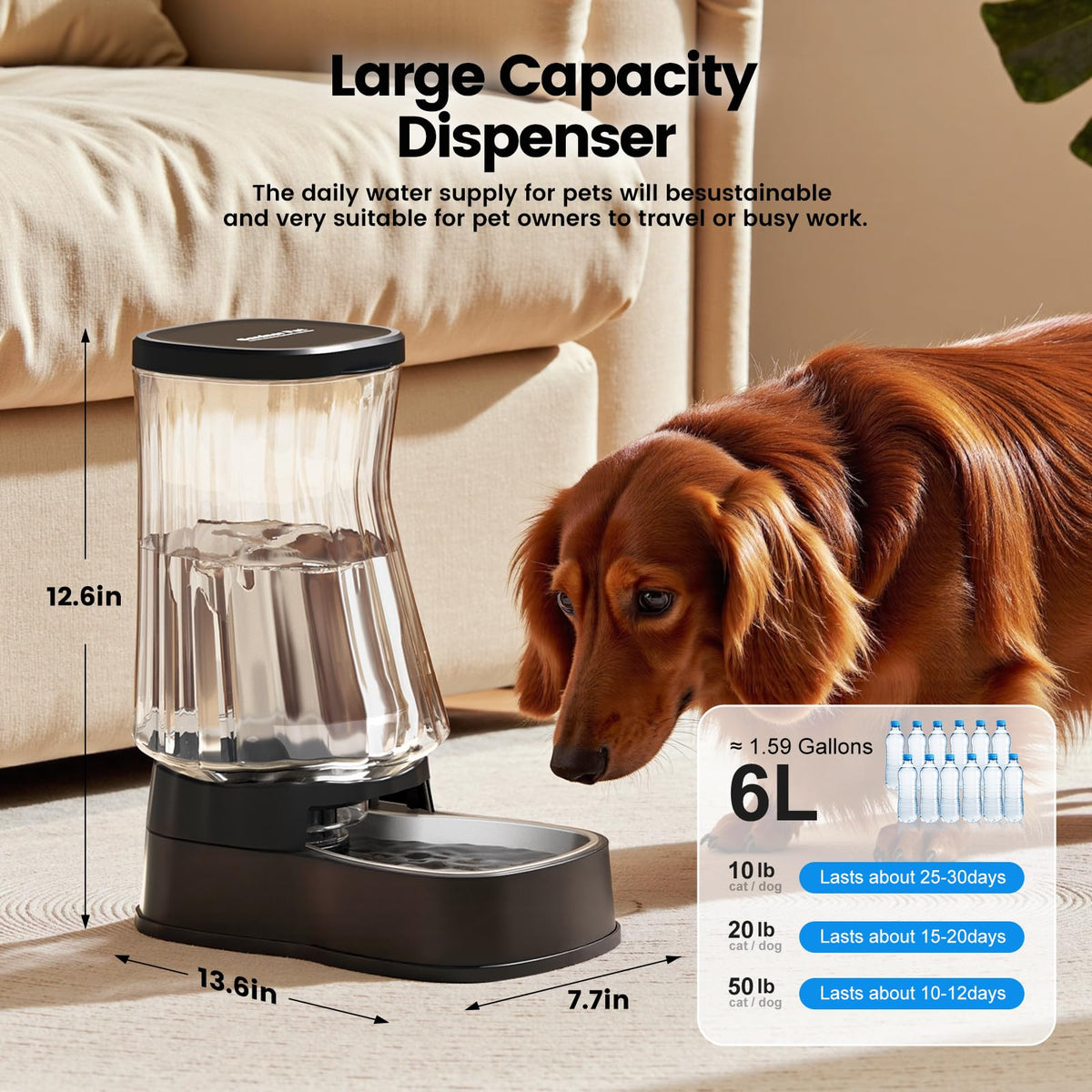 Automatic Dog Water Dispenser (Dark Grey / 1.6 Gallon)