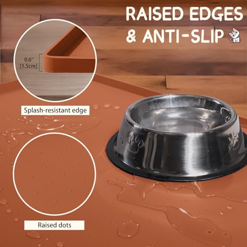 Silicone Cat & Dog Food Mat for Floors Waterproof (Brown / 24''×16'')