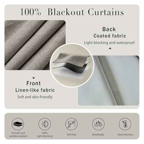 100% Blackout Curtains for Bedroom Stick On Curtain Window Shades Pull Down Blackout Window Cover No Drillng Self Adhesive Curtains No Rod Small Windows (45"W x 72"L (Pack of 1) / Light Brown)