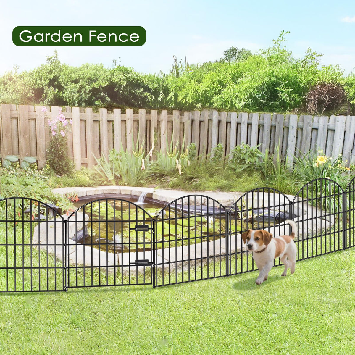 Metal Garden Fence with Gate 28 in x 11.7 ft (28"Hx11.7ft (Gate+4Panels))