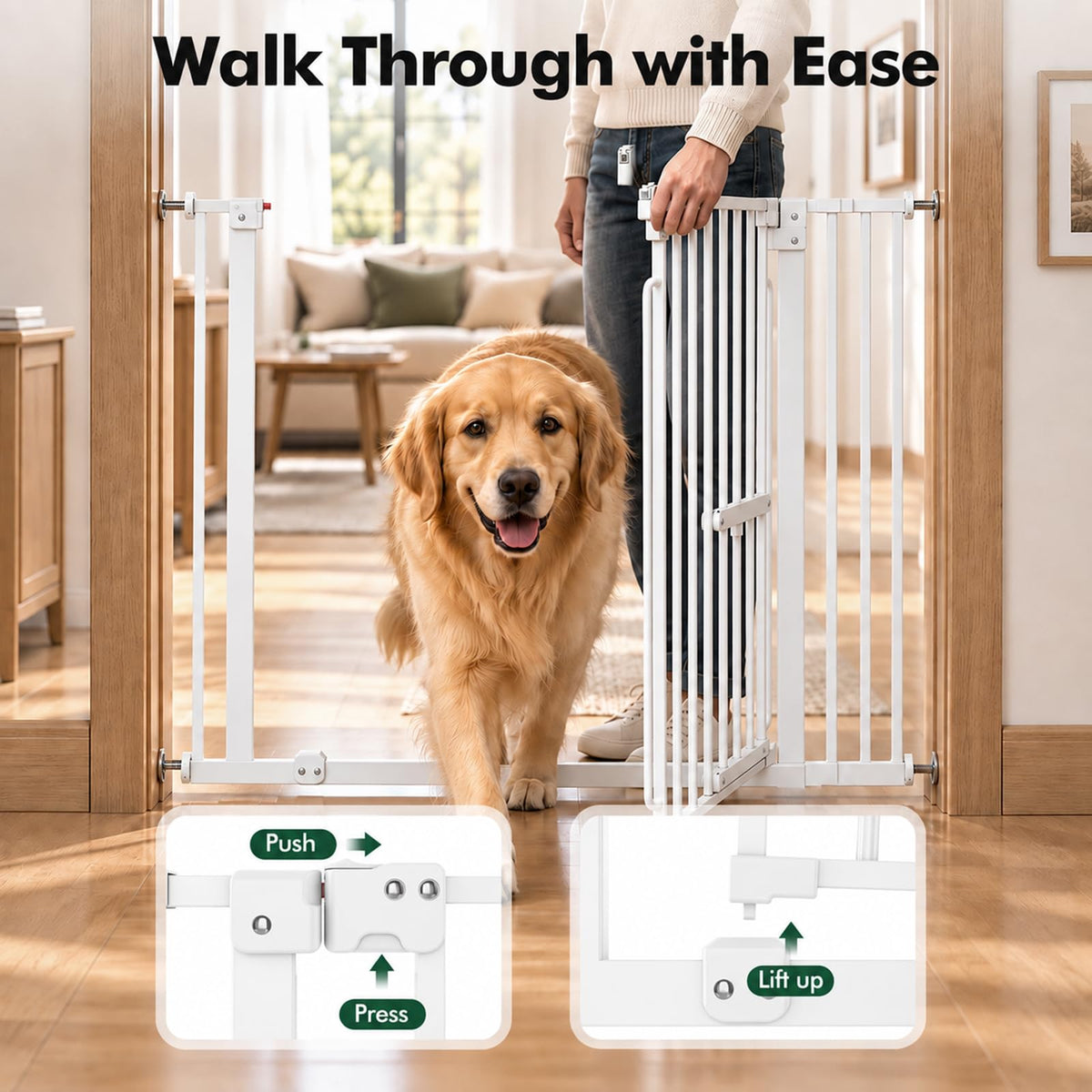 Pet Gate with Cat Door (White / 29.5-37"Wide,30"Tall)