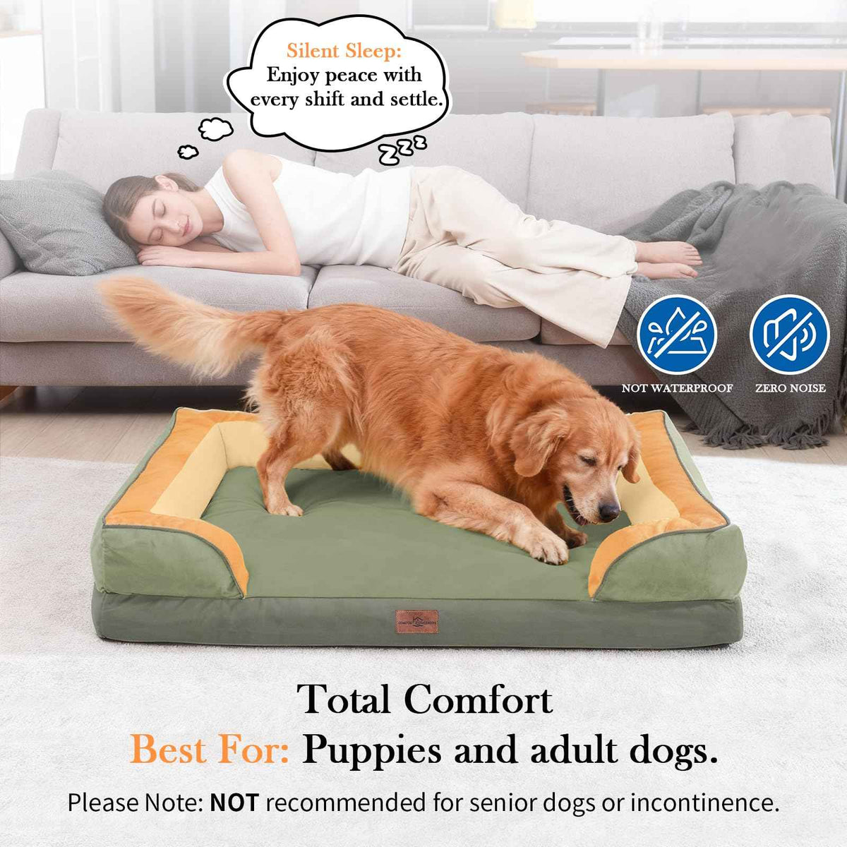Orthopedic Dog Beds for Large Sized Dog with Bolster (36.0"L x 27.0"W x 8.0"Th / Avocado)