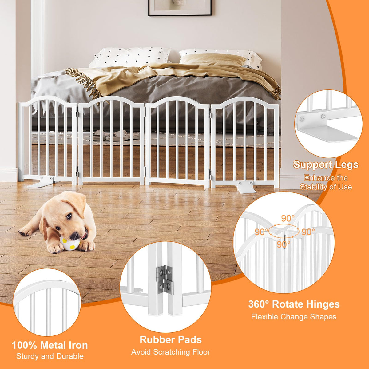 Short Dog Gate Indoor (White / 4 Panel-16''H, Up to 48''W)