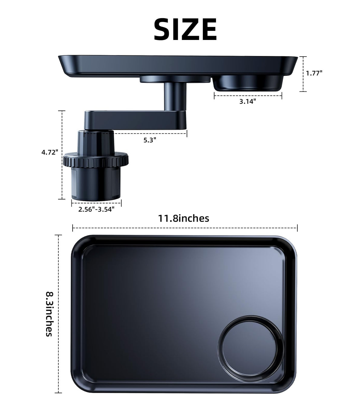 Tesla Model 3 Y ABS Car Cup Holder Tray Expander for Food Snack (11.8"*8.3"-Rectangular Tray)