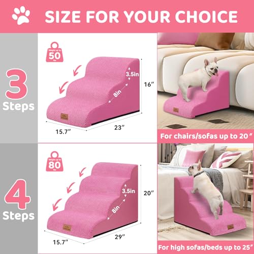 Dog Ramp and Stairs for Bed (Pink / 4)