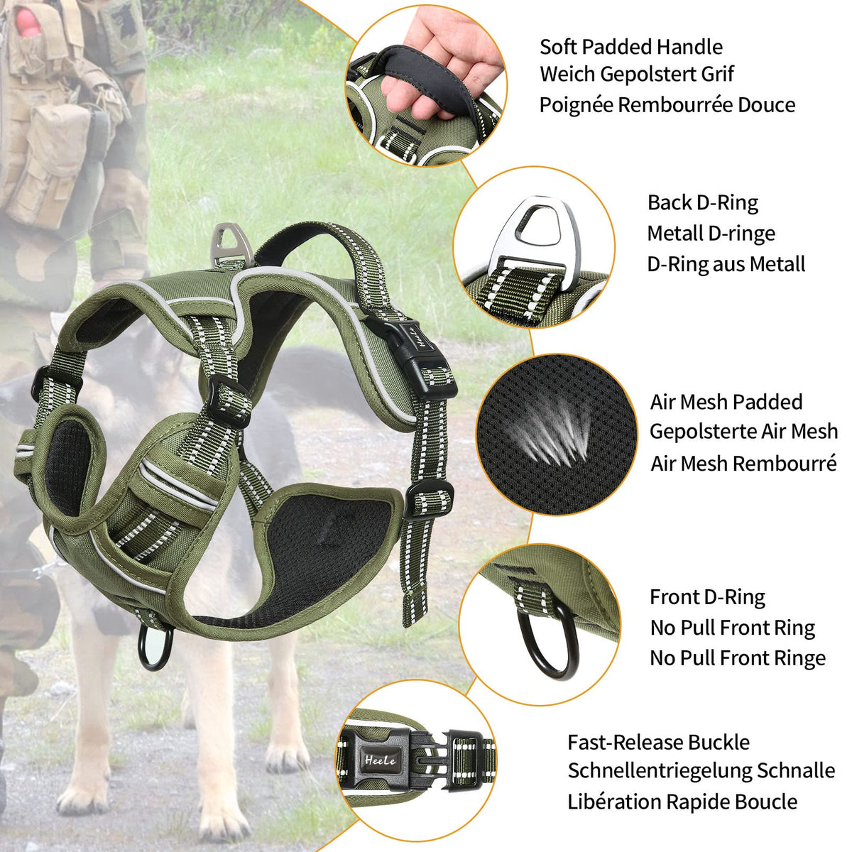 Dog Harness Dog Harness for Small Medium Large Dogs No Pull Adjustable Padded Reflective Harness with Handle for Walking Training (L / Green)