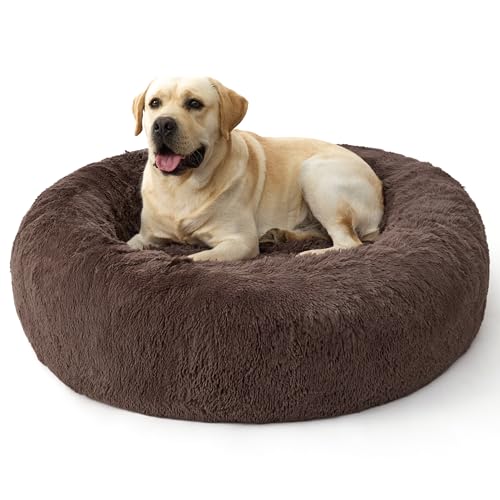 SupportMax® Calming XL Dog Bed Extra Large Washable Pet Bed (Chestnut Brown / XL(42x42x9))