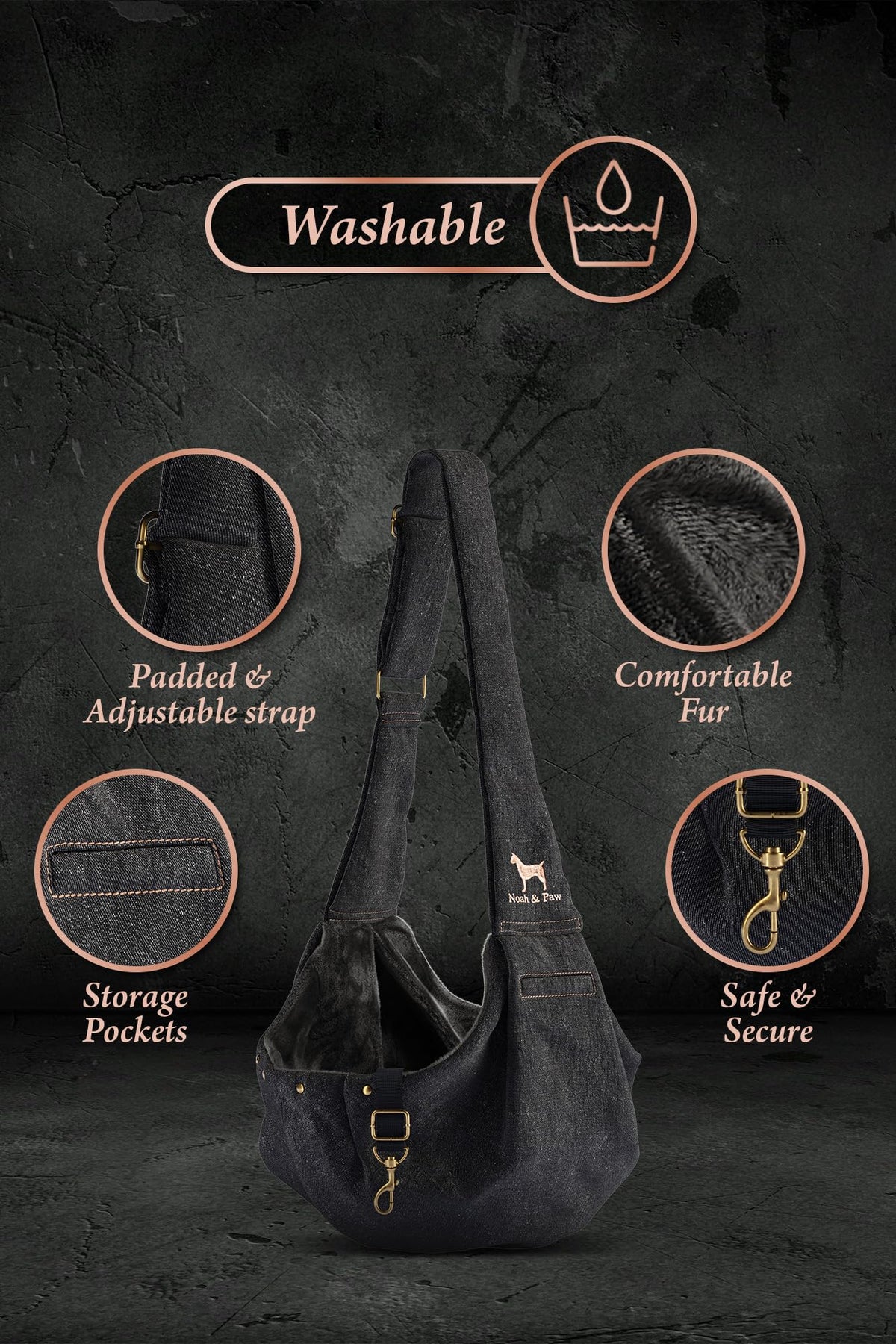 Dog Sling Carrier for Small Dogs 3 (Black (Denim) / 15.0"L x 6.0"W x 5.5"H)