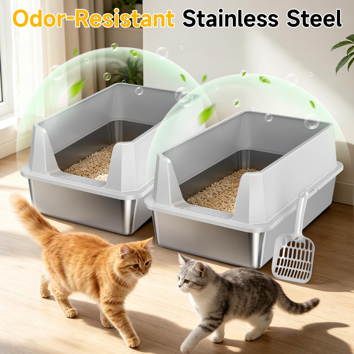 2 Pack XL Stainless Steel Litter Box with High Sides (Pale gray-2Pack)