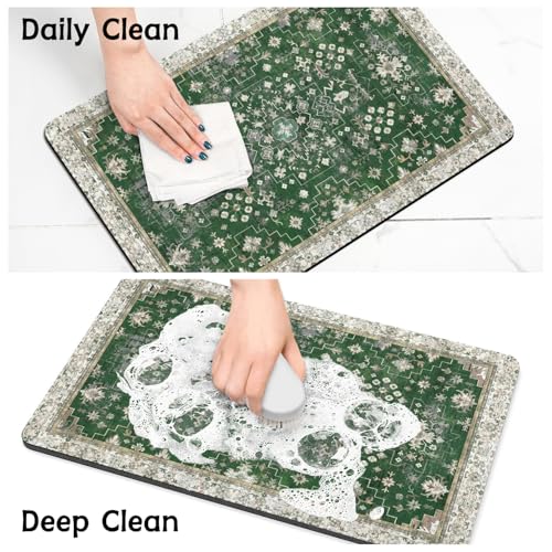 Pet Food Mats for Floor (Dark Green / 32"l X 24"w)