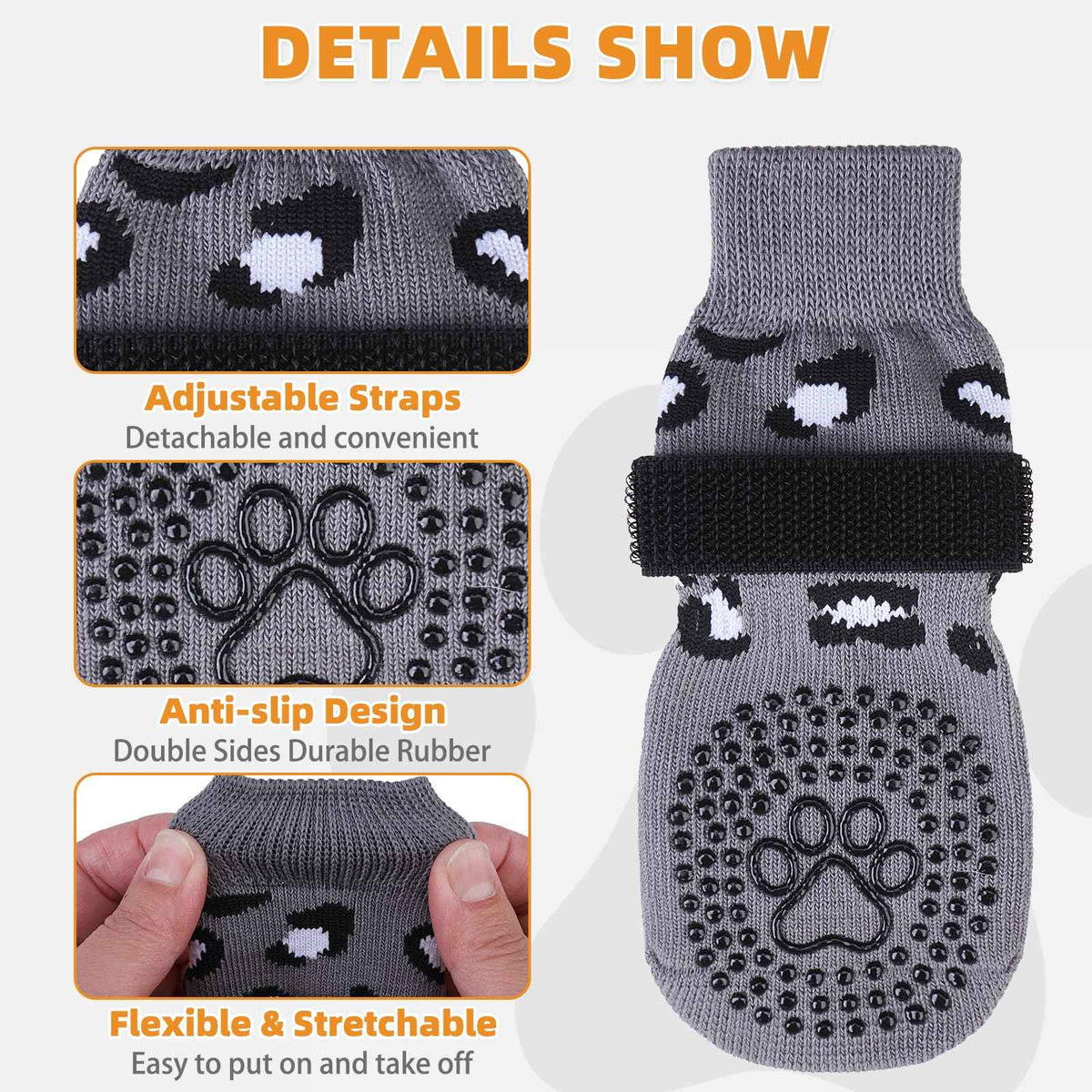 Dog Socks for Hot (Leopard Grey / X-Large (4 Pack))
