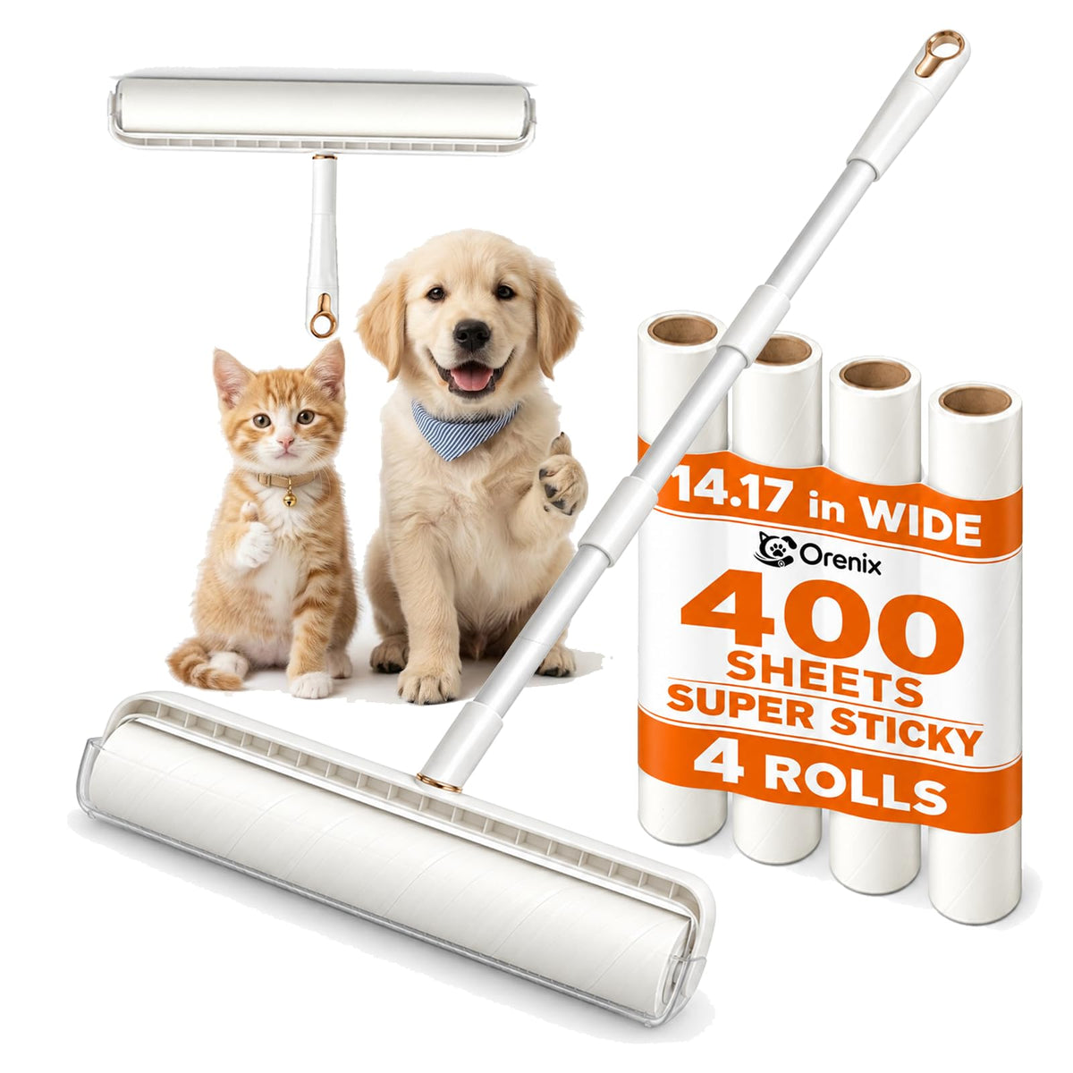 14.17" Large Extra Stick Lint Roller with Long Handle 4 Rolls 400 Sheets (6-roll 14.17-inch)