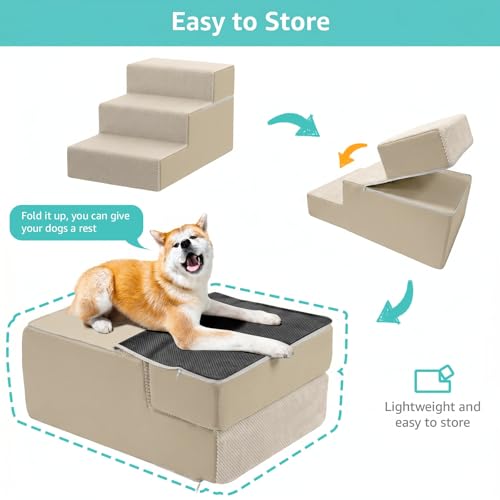 Large Dog Stairs for High Beds (Beige / 3 Steps (18" High))