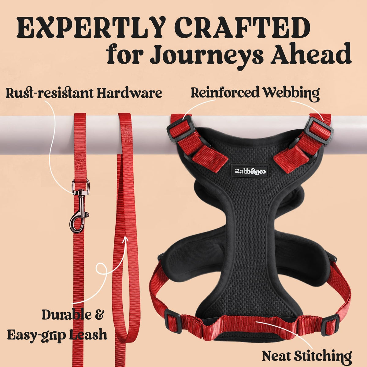 Cat Harness and Leash Set (Xs / Black & Red)