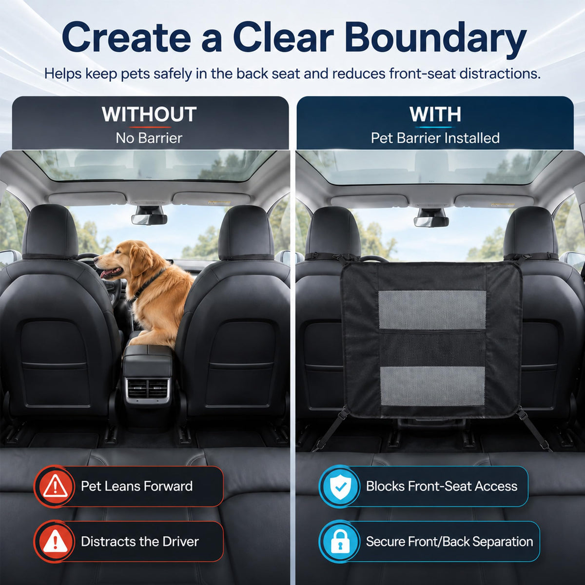 Dog Car Barrier Rear Seat Mesh Divider with Dual Pockets 23.6*23.6inch (Standard style)