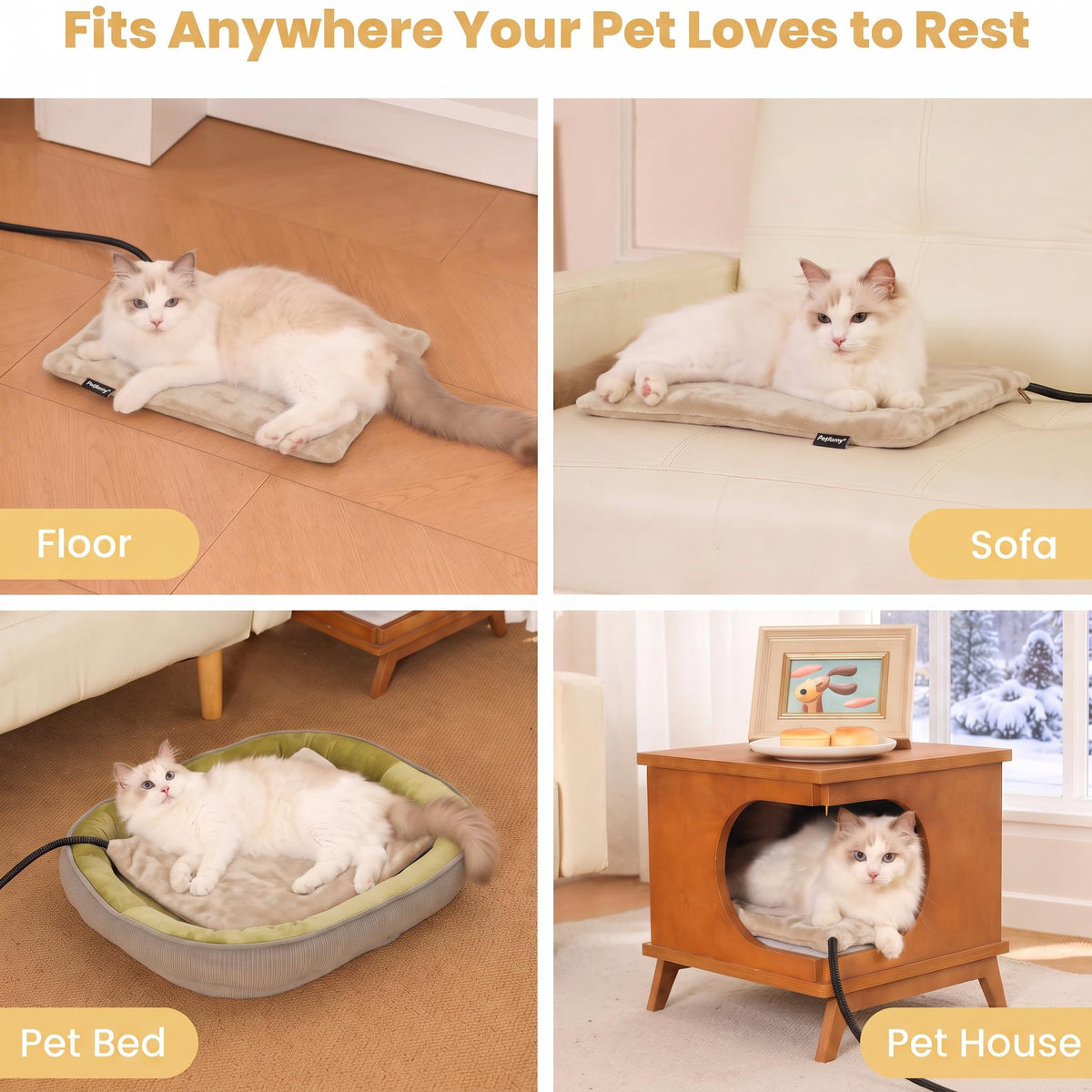 Cat Heating Pad (Beige / Small: 16" x 13" x 1.6")