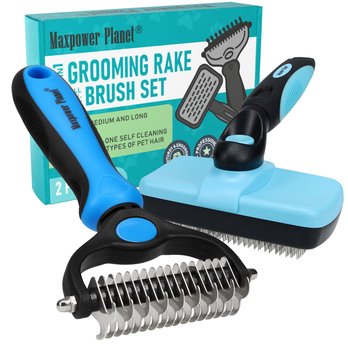 Dog Rake and Brush Set for Shedding (A - Rake & Brush (Best Value) / Large)